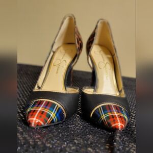Women's Black and Multicolor Plaid Heels